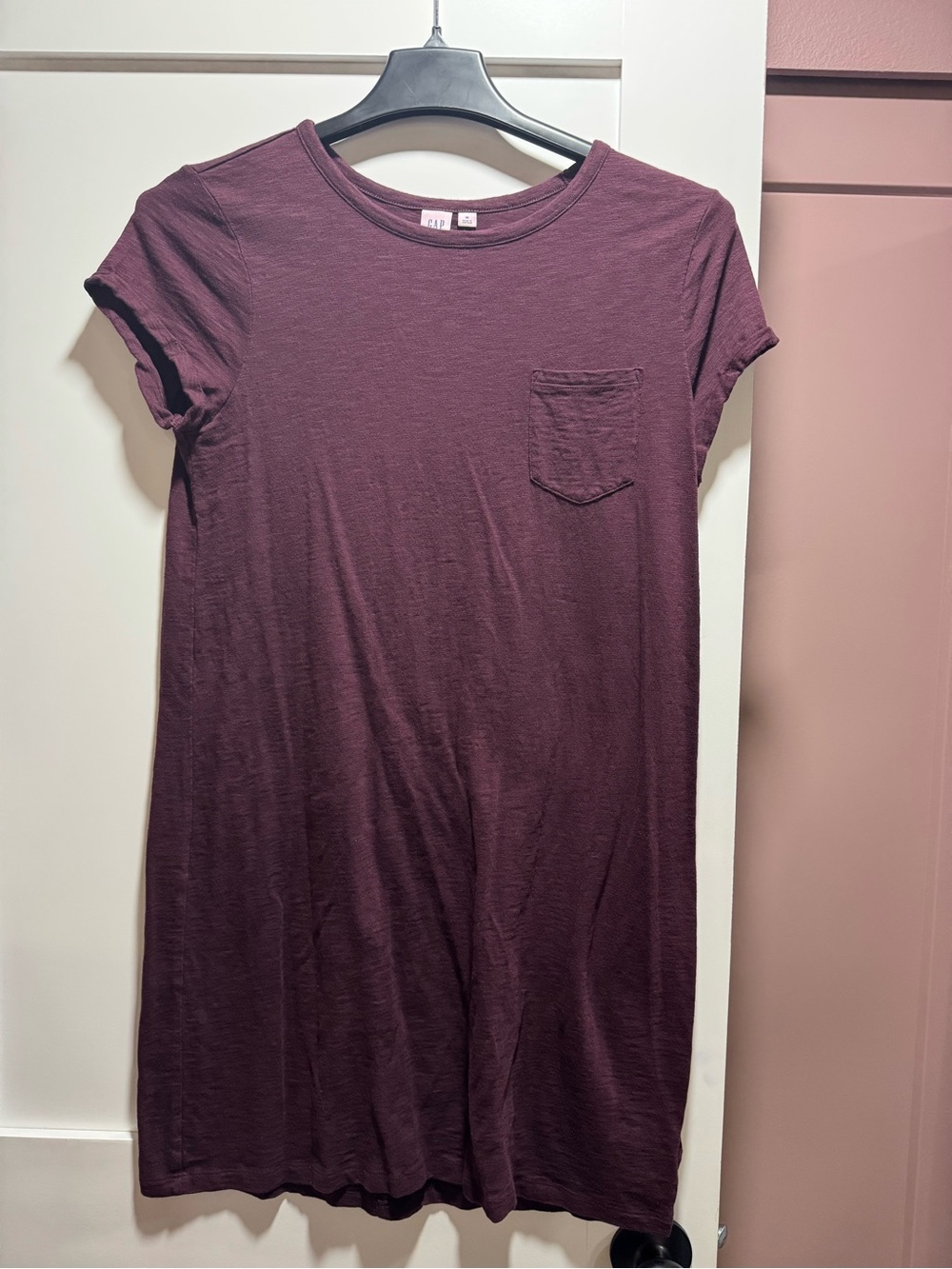 GAP Women's Short Sleeve Pocket Mini Dress - Burgundy Plum